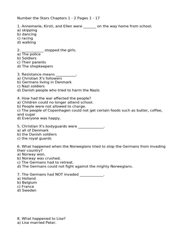 Number The Stars Chapters | PDF