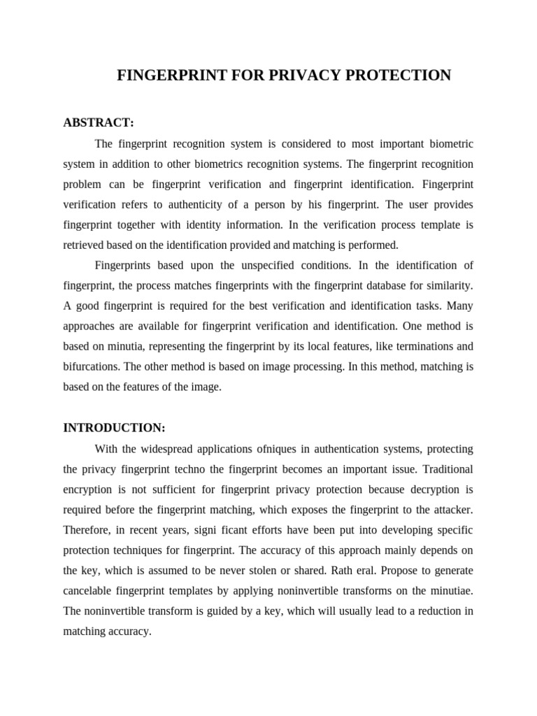 Fingerprint For Privacy Protection | PDF