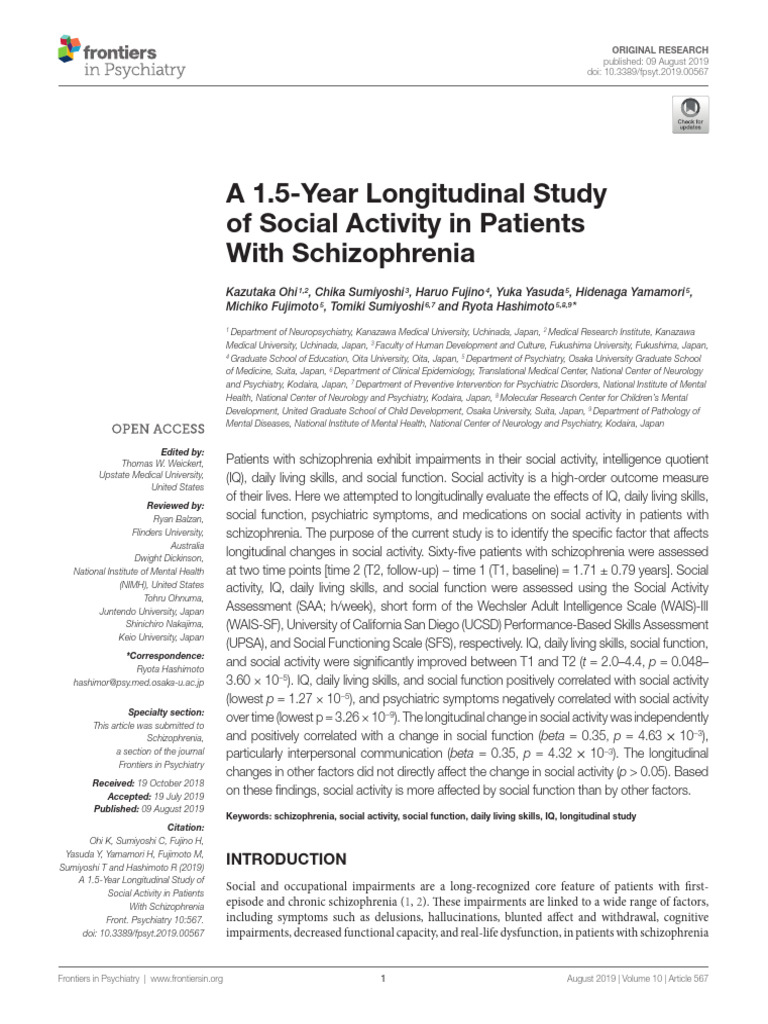 A 1.5-Year Longitudinal Study of Social Activity in Patients With ...