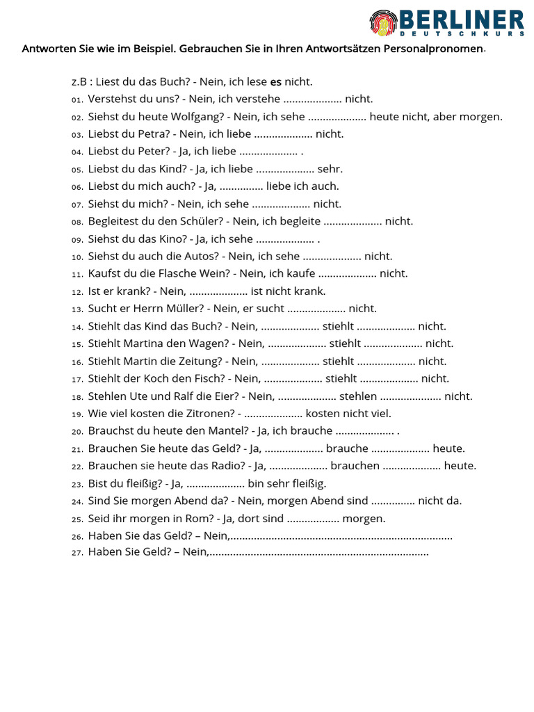 Personalpronomen Akkusativ | PDF