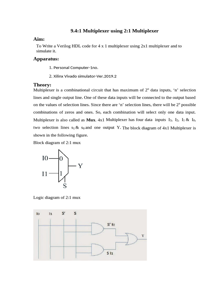 9.4x1 Multiplexer Using 2x1 Multiplexer | PDF