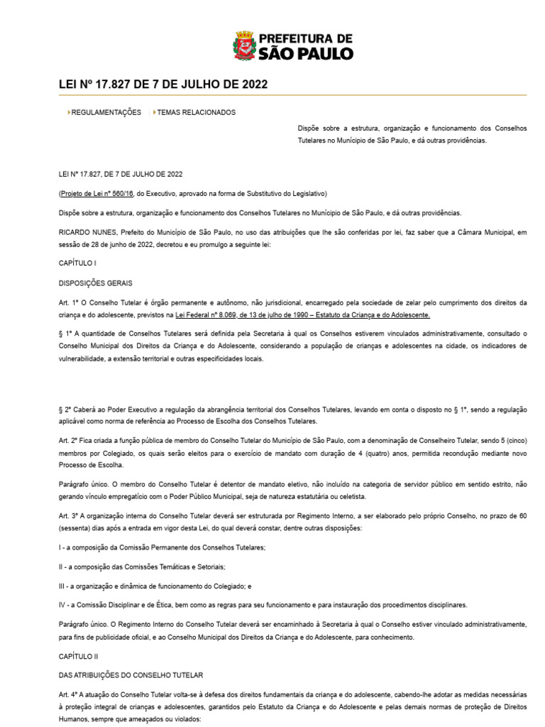 LEI #17.827 de 7 de JULHO de 2022 Catálogo de Legislação Municipal | PDF