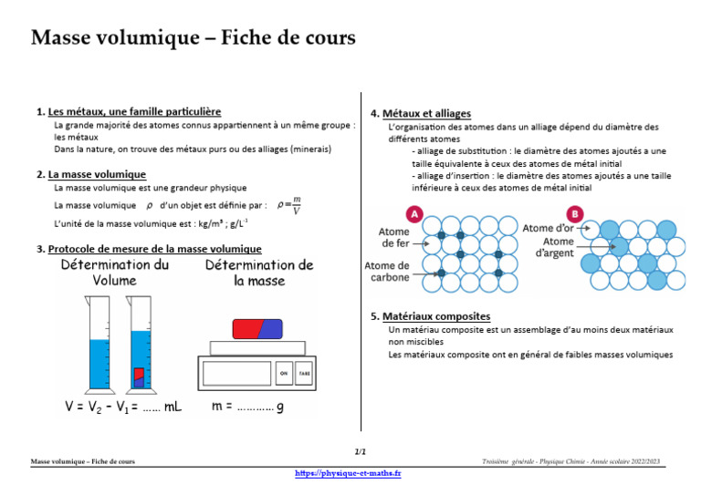 Masse Volumique Fiche Cours | PDF