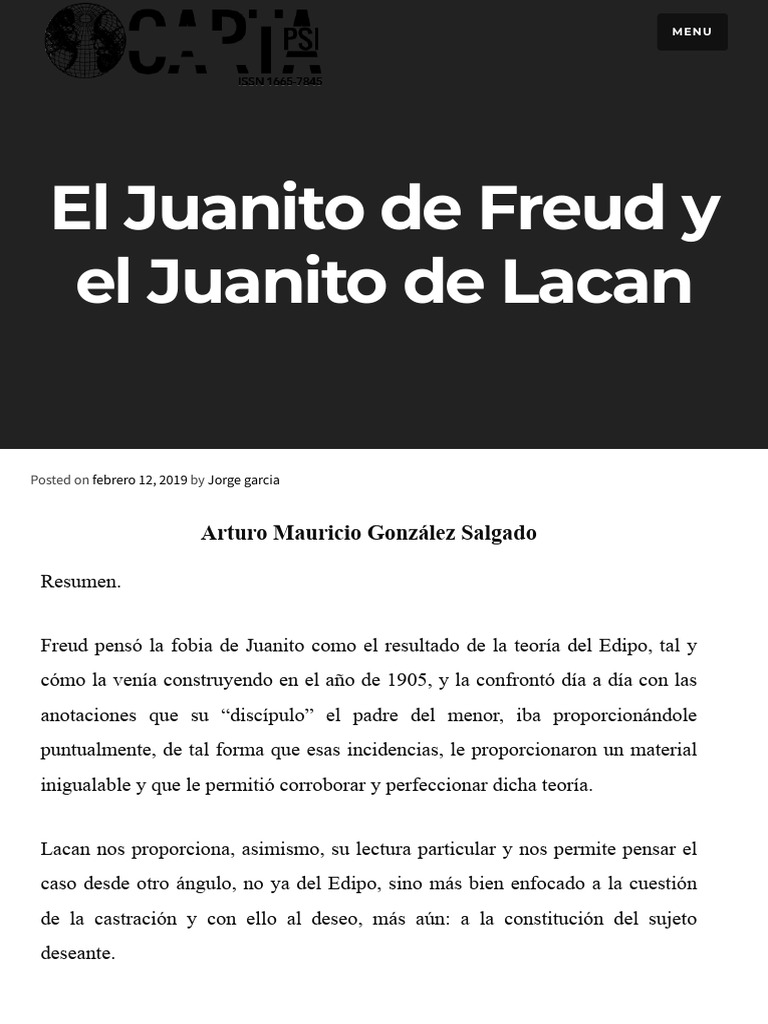 Freud y Lacan: Fobia de Juanito | PDF | Complejo de Edipo | Filosofía