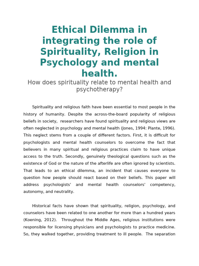 Ethical Dilemma in Integrating The Role of Spirituality | PDF