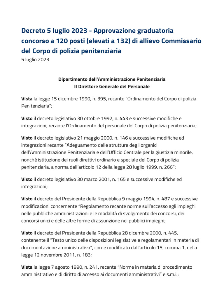 Graduatoria Finale Concorso 120 Commissari Polizia Penitenziaria 2021 | PDF