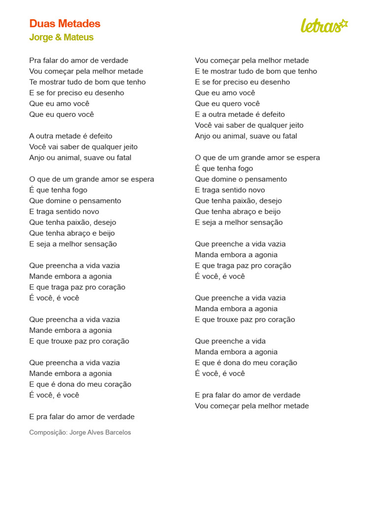 Duas Metades - Jorge & Mateus | PDF