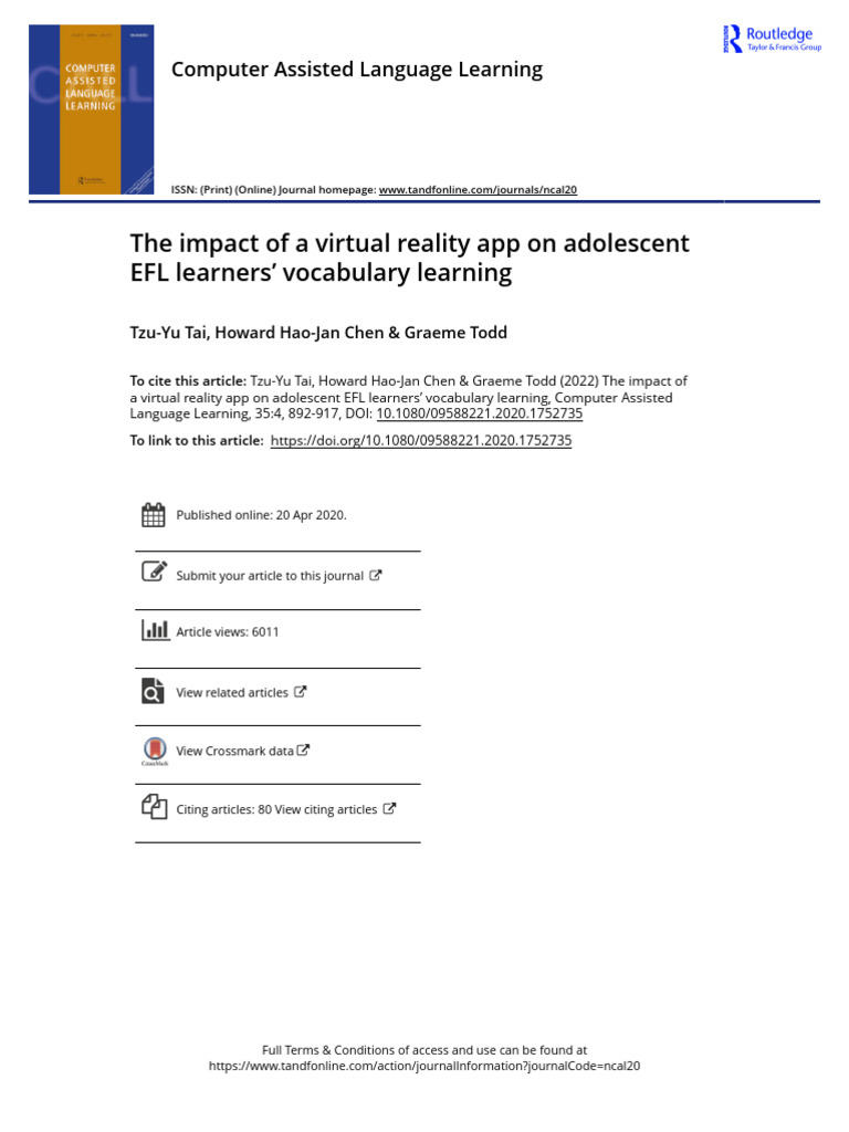 The Impact of A Virtual Reality App On Adolescent EFL Learners ...