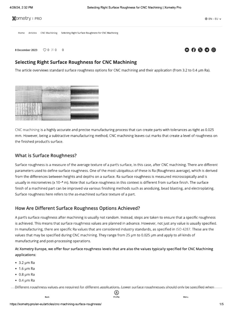 Selecting Right Surface Roughness For CNC Machining | PDF