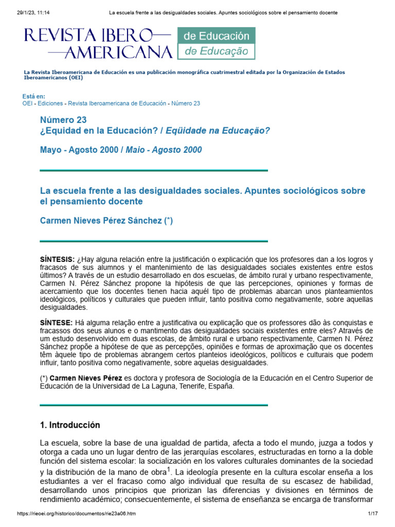 La Escuela Frente A Las Desigualdades Sociales. Apuntes Sociológicos ...
