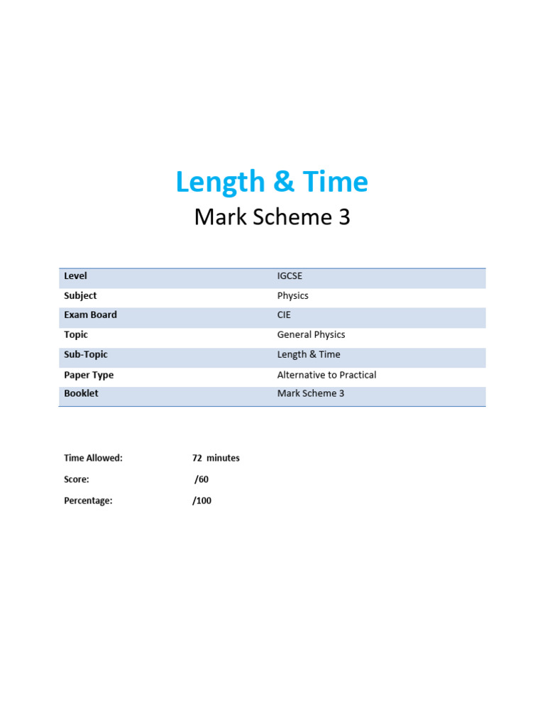 11.3 Length - Time MS CIE IGCSE Physics Practical | PDF