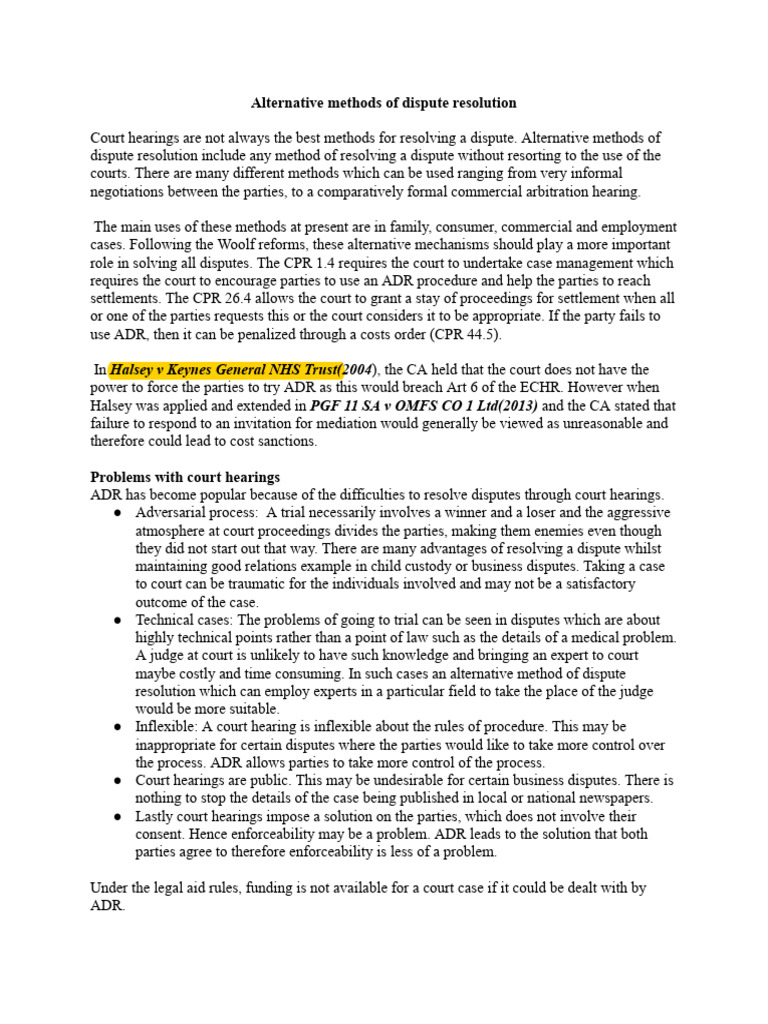 Alternative Methods of Dispute Resolution-Updated 2023 | PDF ...