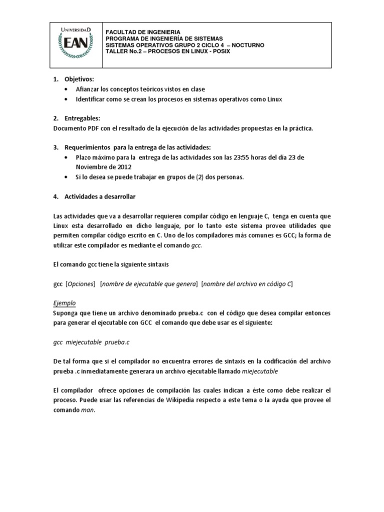 Procesos en Linux: Taller de Fork y Exec | PDF | Programa de ...