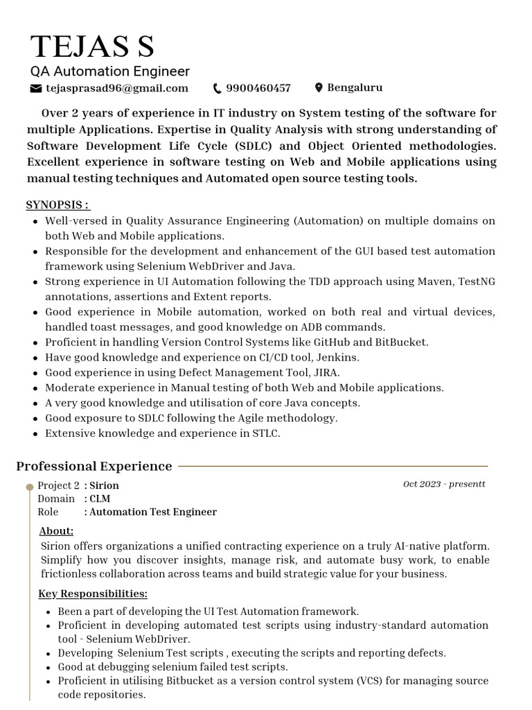 Tejas S: QA Automation Engineer | PDF