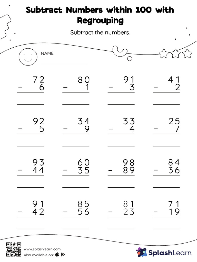 Subtract Numbers Within 100 With Regrouping Vertical Subtraction