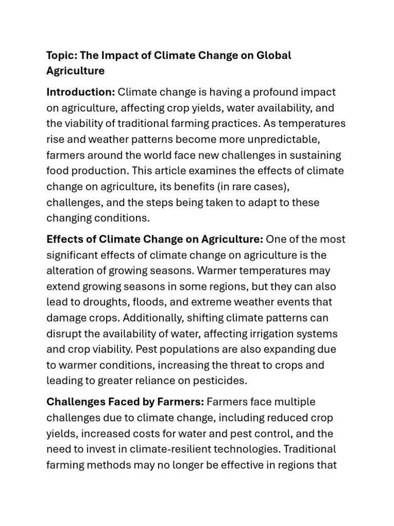 The Impact of Climate Change On Global Agriculture | PDF | Agriculture ...