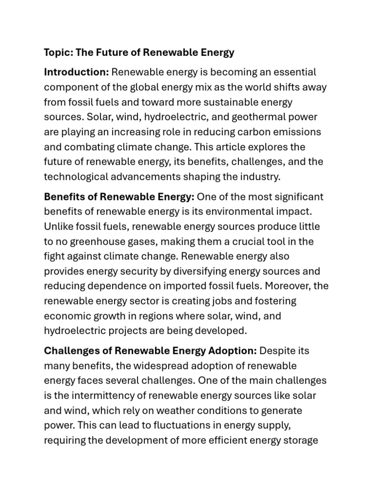 The Future of Renewable Energy | PDF | Renewable Energy | Energy ...