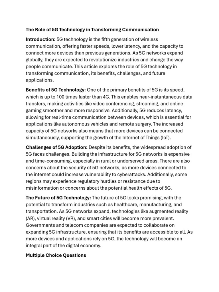 The Role of 5G Technology in Transforming Communication | PDF ...