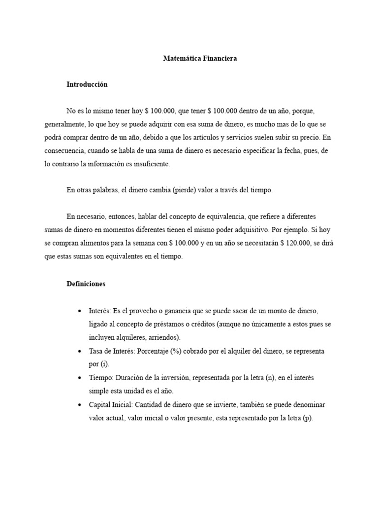 Conceptos Clave de Matemática Financiera | PDF | Interés | Finanzas y ...