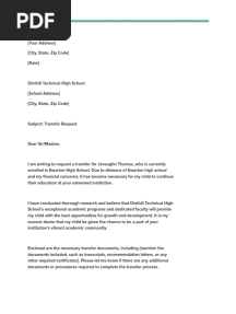 School Transfer Letter (Sample)