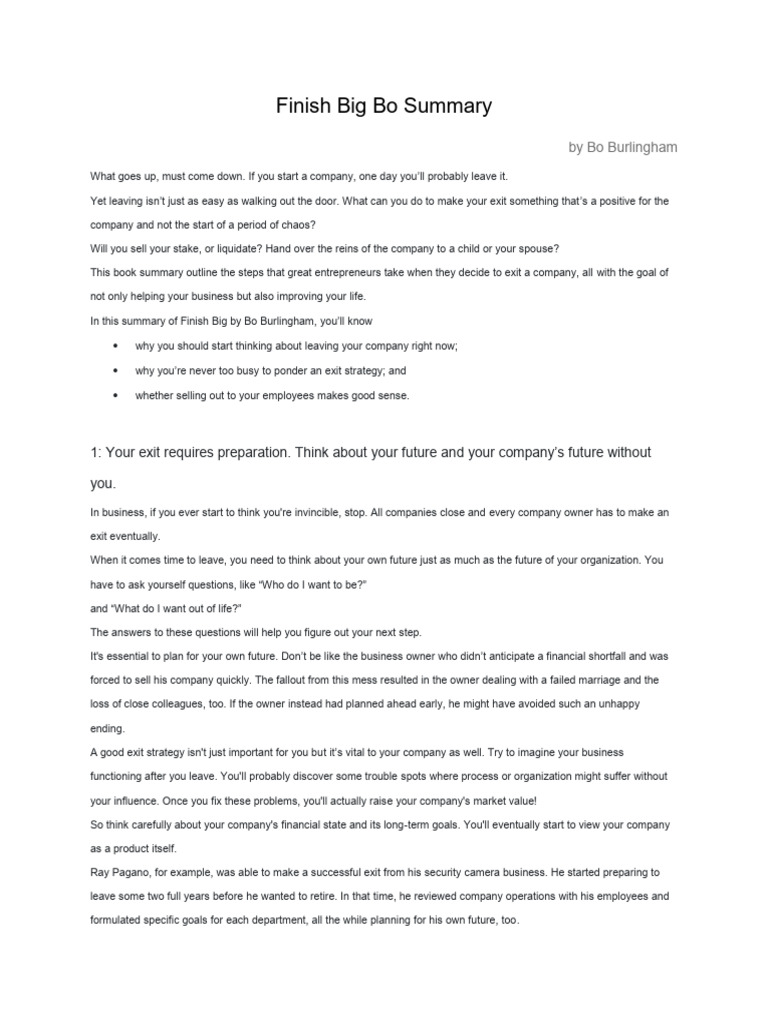 Finish Big Bo Summary | PDF