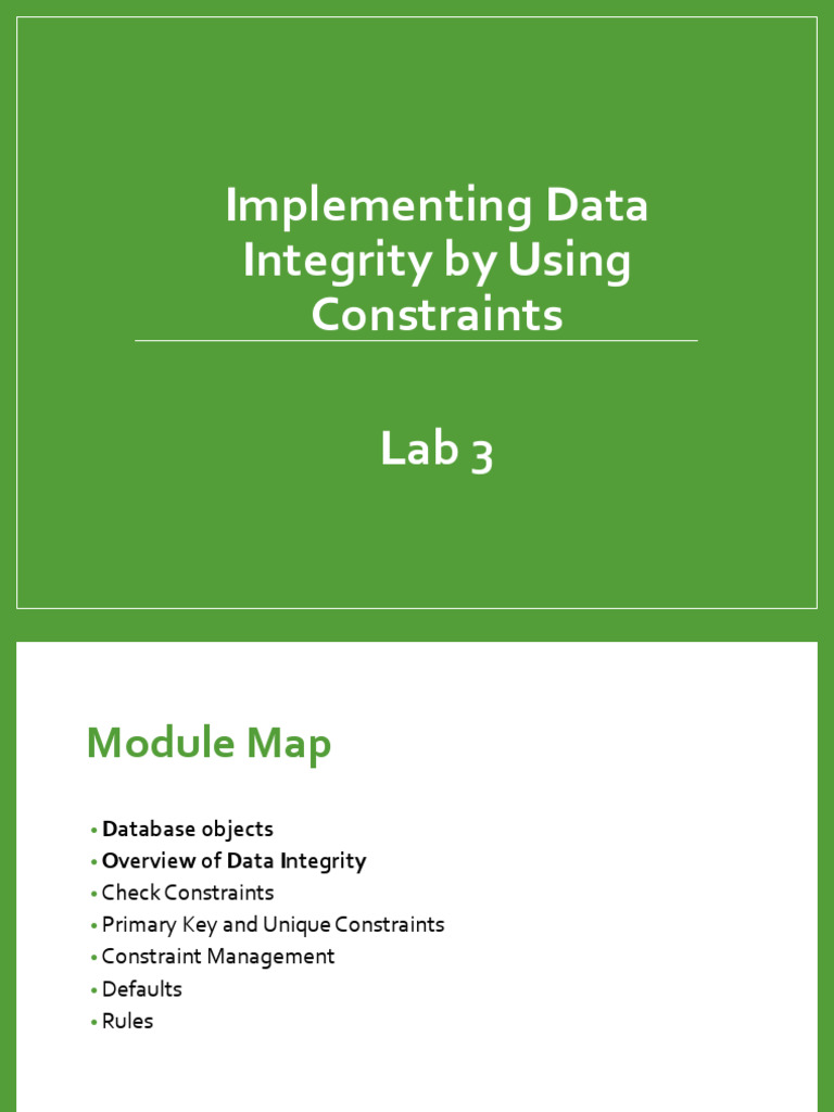 Implementing Data Integrity by Using Constraints Lab 3 | PDF ...