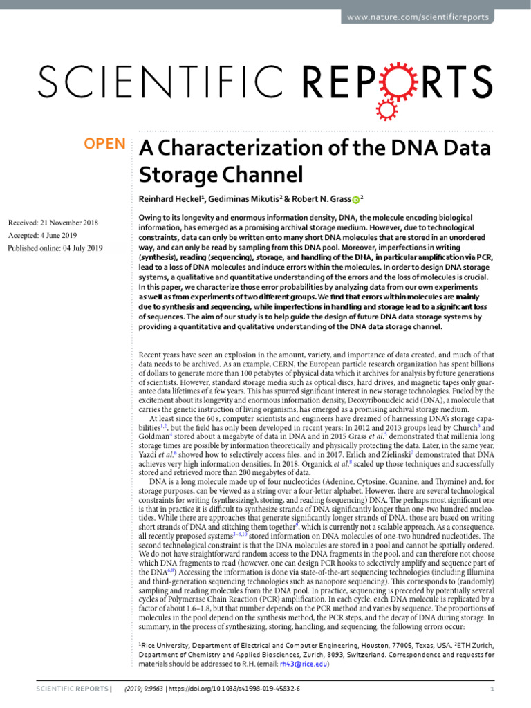 A Characterization of The DNA Data Storage Channel | PDF | Dna ...