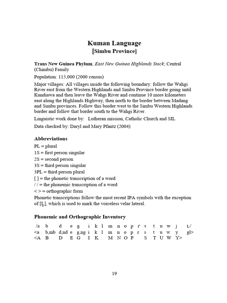 Kuman Language Overview and Phonology | PDF | Syllable | Language Arts ...
