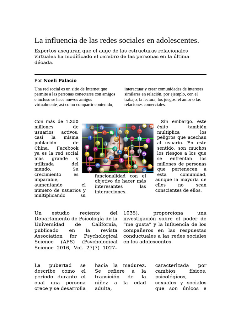 La Influencia de Las Redes Sociales en Adolescentes | PDF