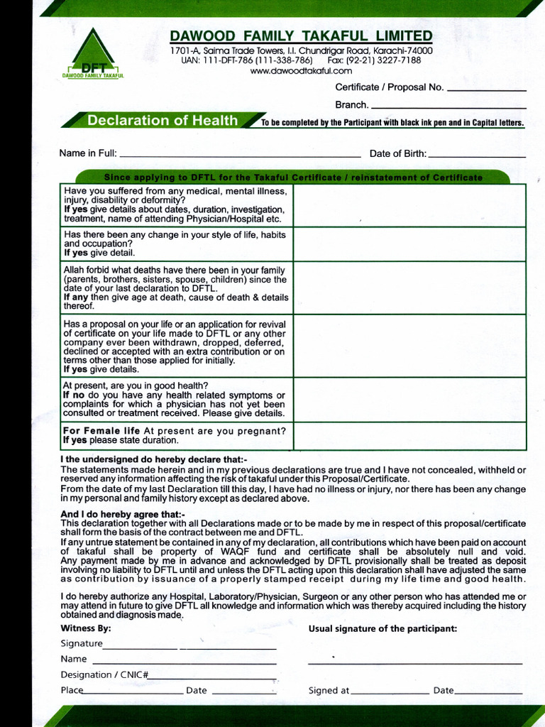 Declaration of Health | PDF