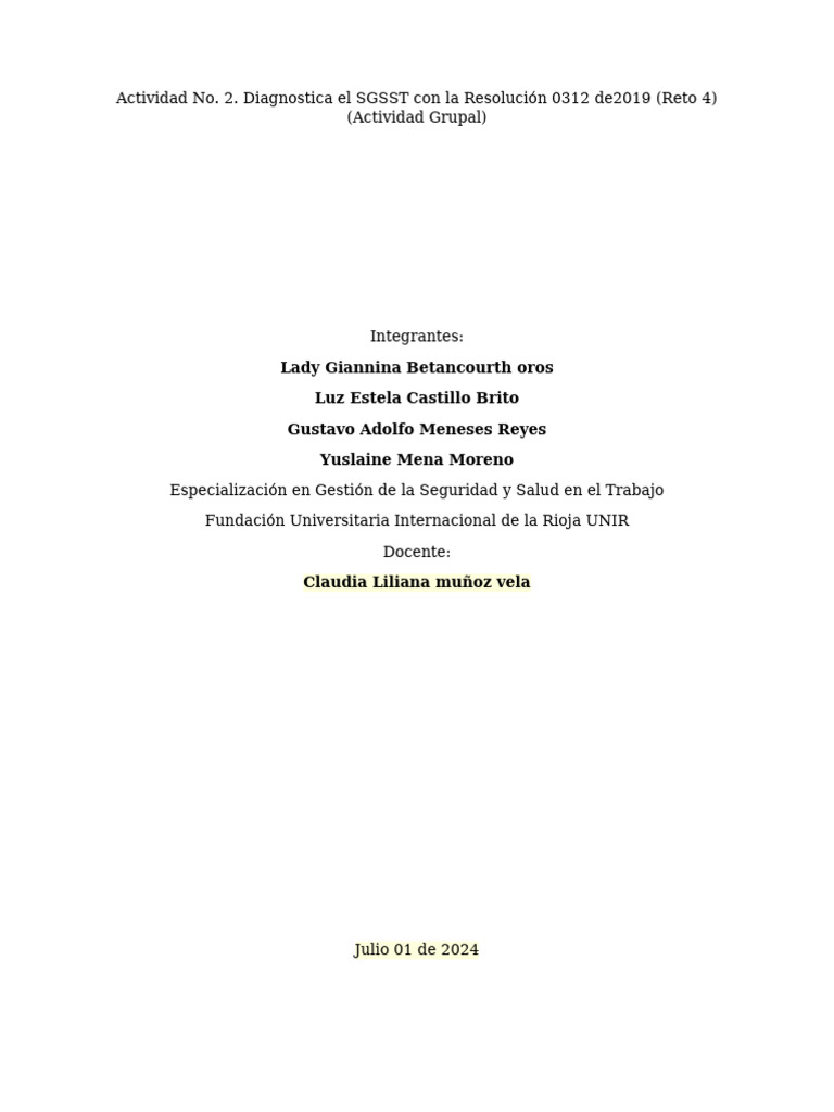 Diagnóstico SGSST según Resolución 0312 | PDF | Evaluación | Valores