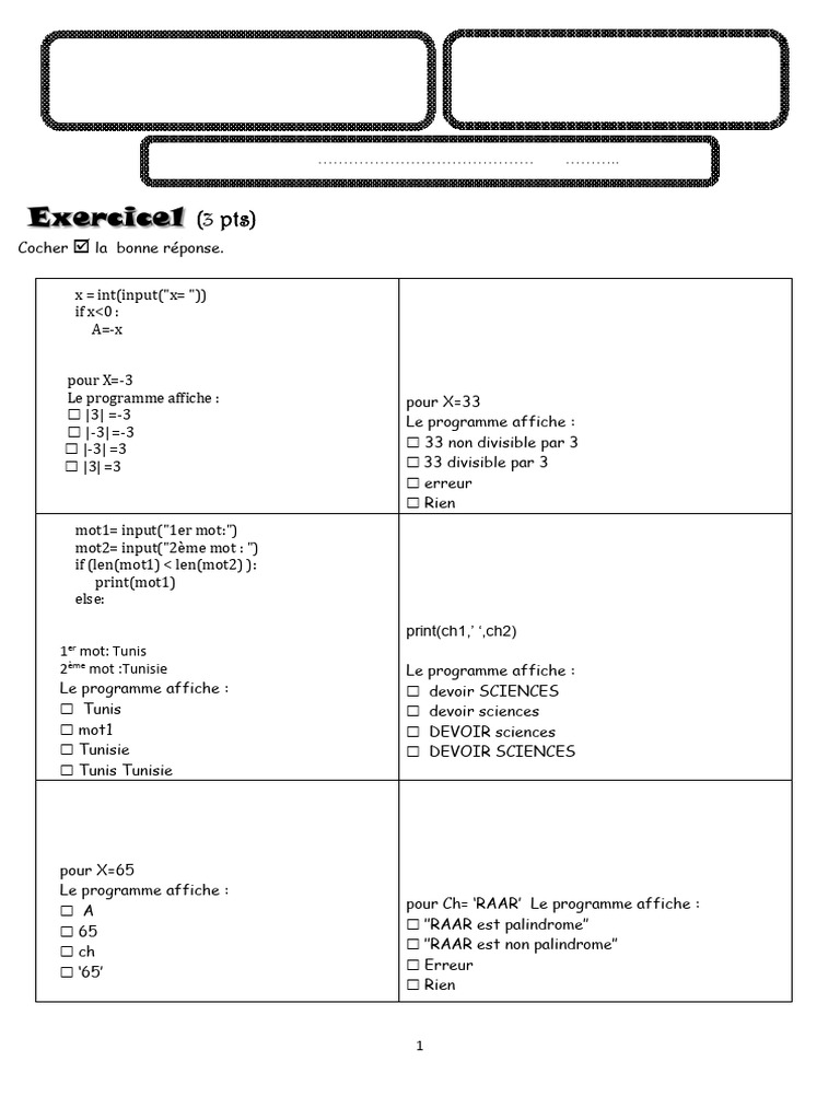 Exercices d'algorithmique et de programmation | PDF