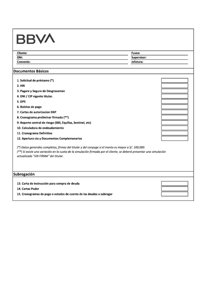 Check List - Solicitudes Bbva - Presentacion | PDF