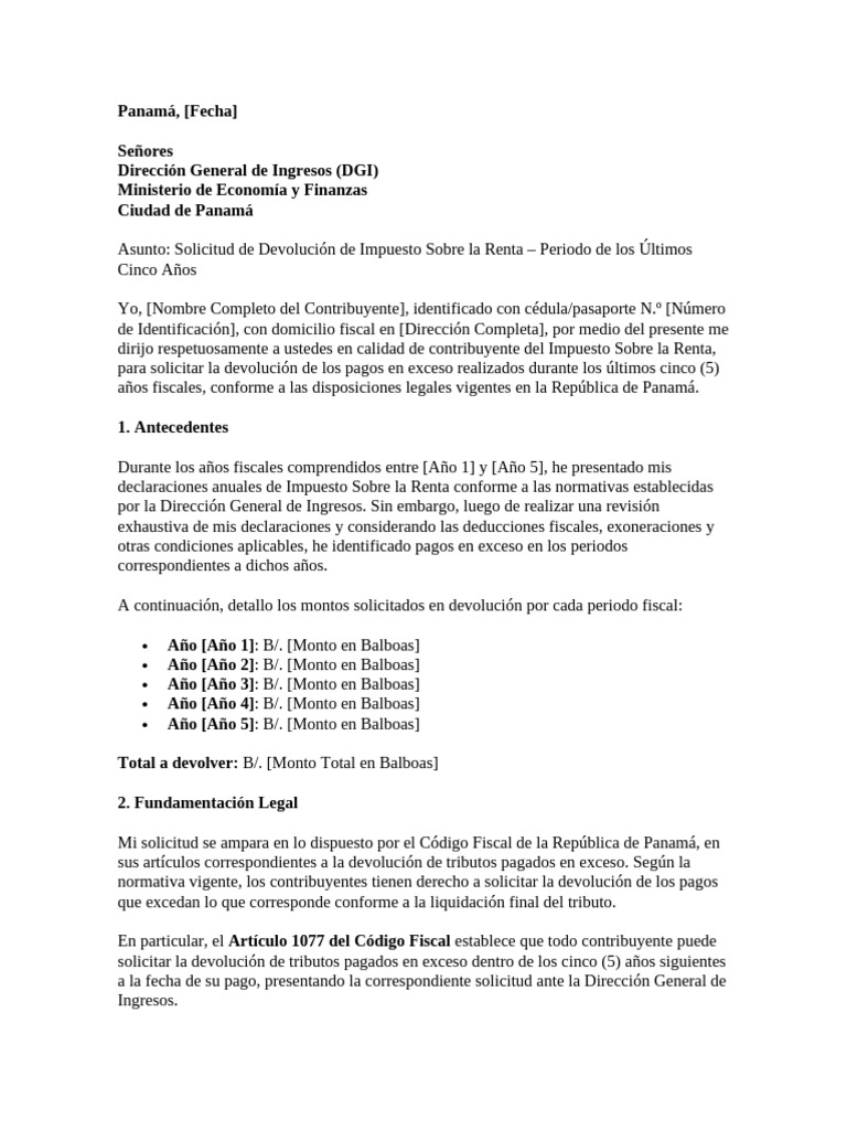 Modelo Memorial A La DGI Devolucion de Impuesto | PDF