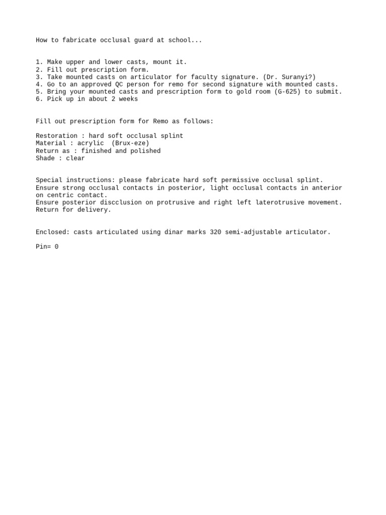 Occlusal Guard Fabrication | PDF