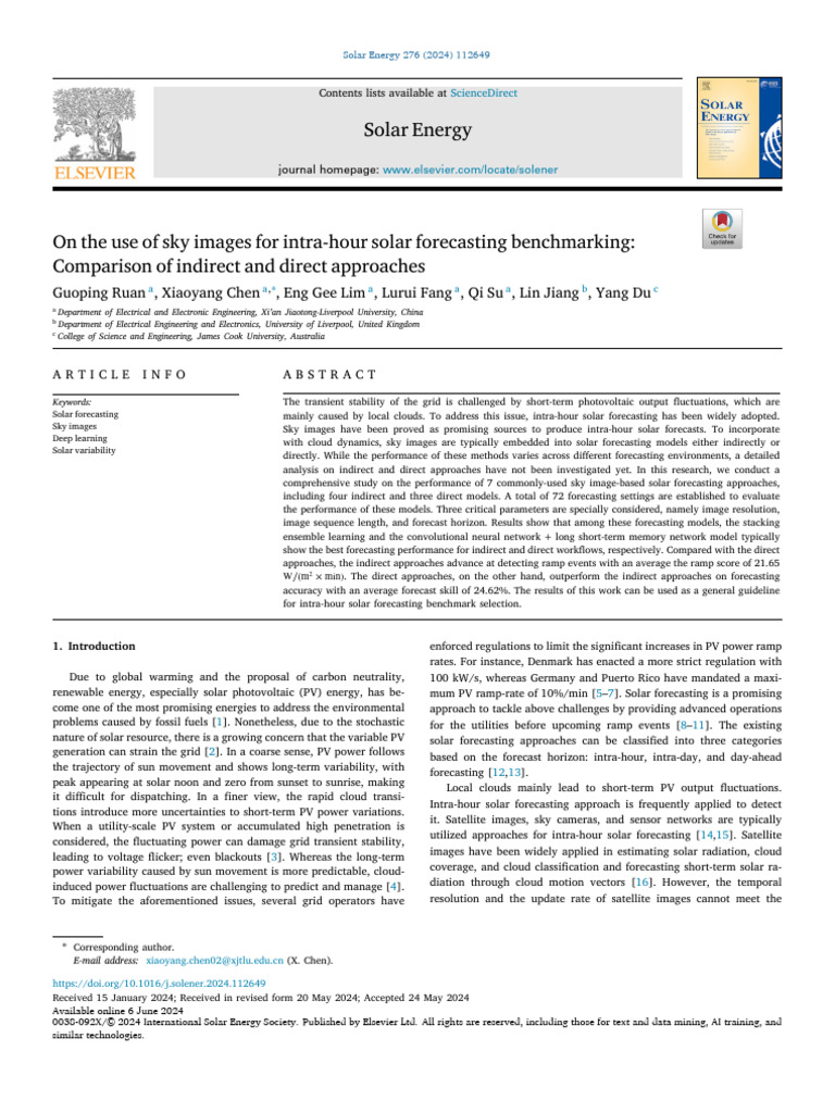 On The Use of Sky Images For Intra-Hour Solar Forecasting Benchmarking ...