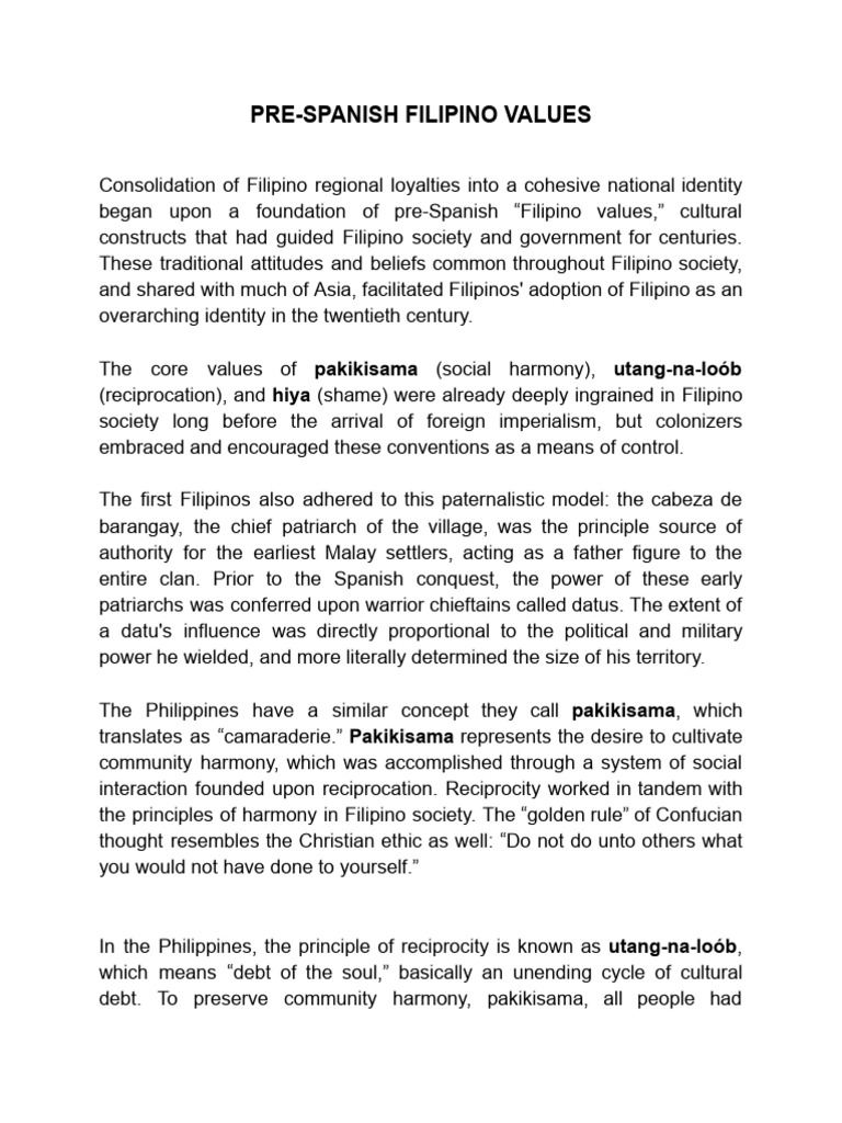 Pre-Spanish Filipino Values - 240823 - 201605 | PDF
