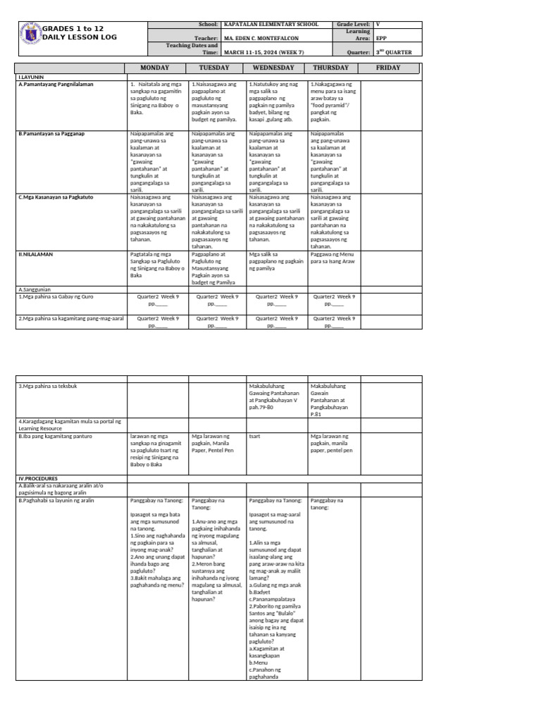 DLL - Epp 5 - Q2 - W9 | PDF