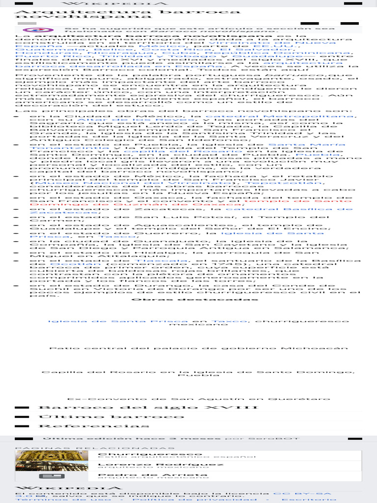 Arquitectura Barroca Novohispana - Wikipedia, La Enciclopedia Libre | PDF