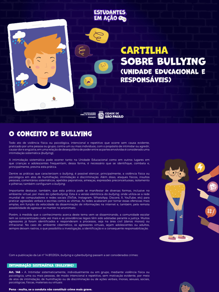 Cartilha Bullying e Cyberbullying Unidade Educacional e Responsaveis ...