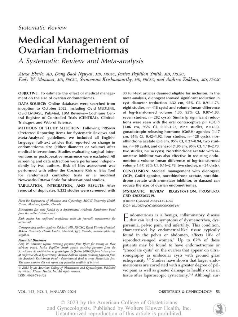 Medical Management of Ovarian Endometriomas A.10 | PDF