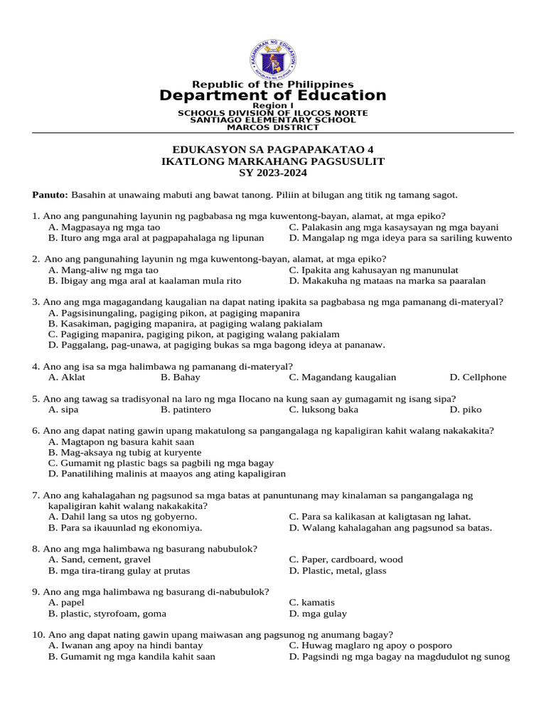 Periodical Test Q3 Esp4 | PDF