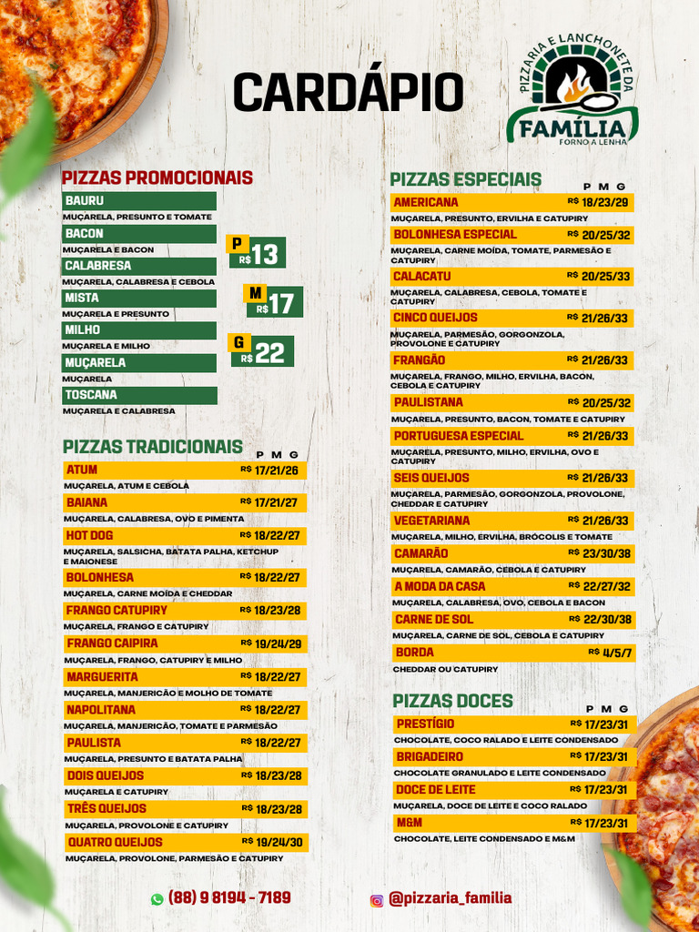 Cardápio - Pizzaria Família | PDF