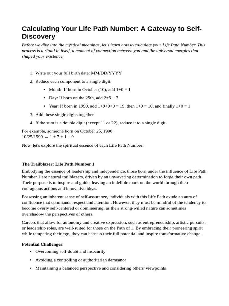 Life Path Number Calculation and Meaning PDF