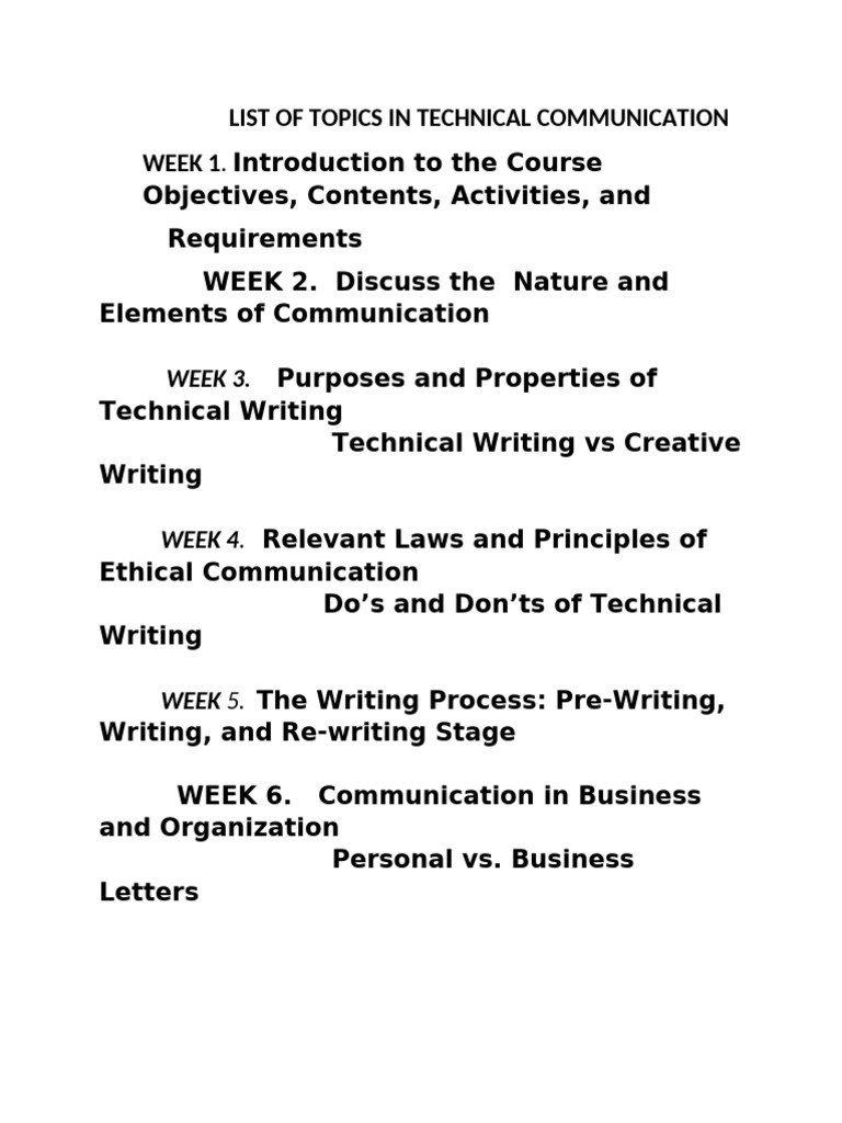 List of Topics in Technical Communication | PDF