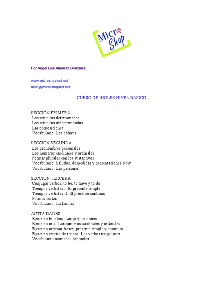 Curso de Ingles Nivel Basico | PDF | Artes del Lenguaje y Comunicación