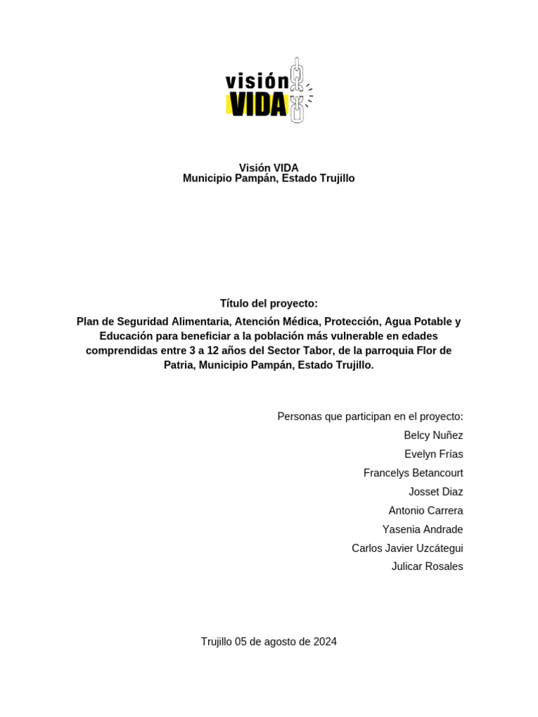 Formato de Proyecto - VISION VIDA | PDF