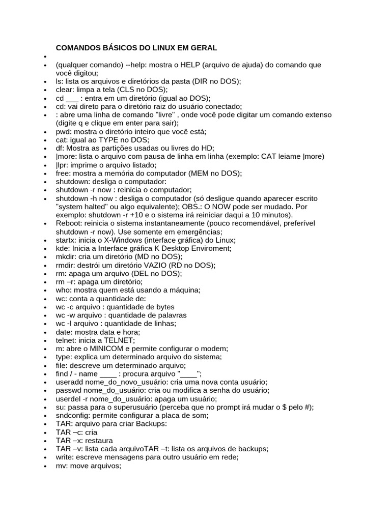 Comandos Básicos Do Linux em Geral | PDF
