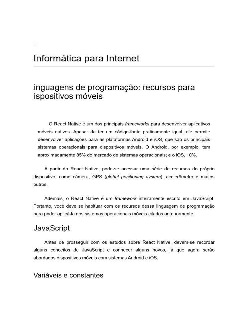 Linguagens de Programação Recursos para Dispositivos Móveis | PDF