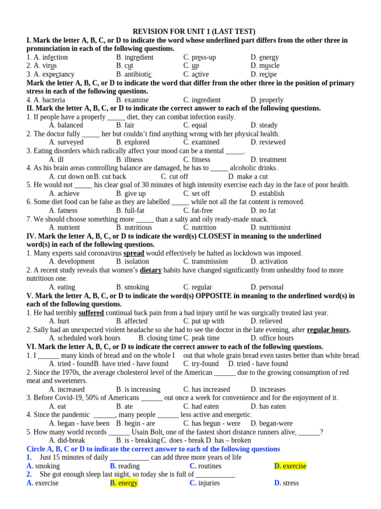 Revision For Unit 1 - Grade 11 GS | PDF